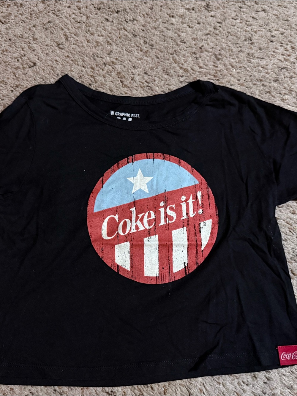 Vintage Style Coca-Cola Black Graphic Crop Tee - 'Coke is it!'